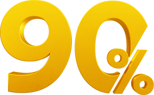Golden ninety percent sign, 90% off, Sales concept